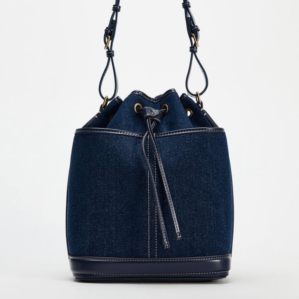 Zara Denim and Navy Bucket Bag